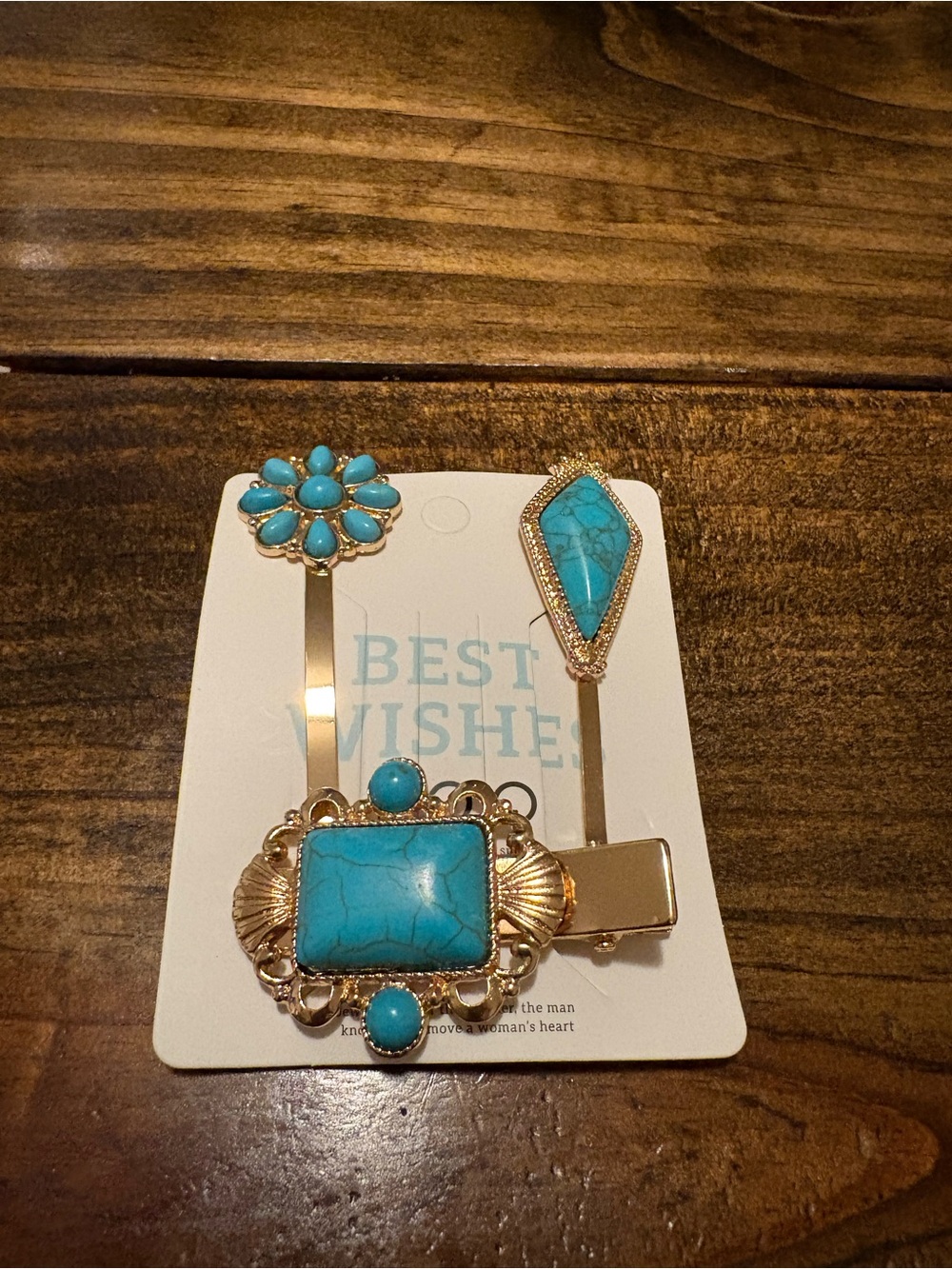Turquoise Stone Gold Hair Clip Set